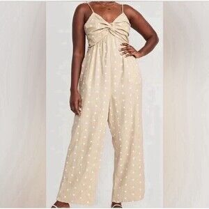 Old Navy Polka Dot Linen Blend Wide Leg Jumpsuit Women’s 3X Boho Tie Straps